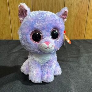Ty Beanie Boo purple and white‎ cat plush NWT